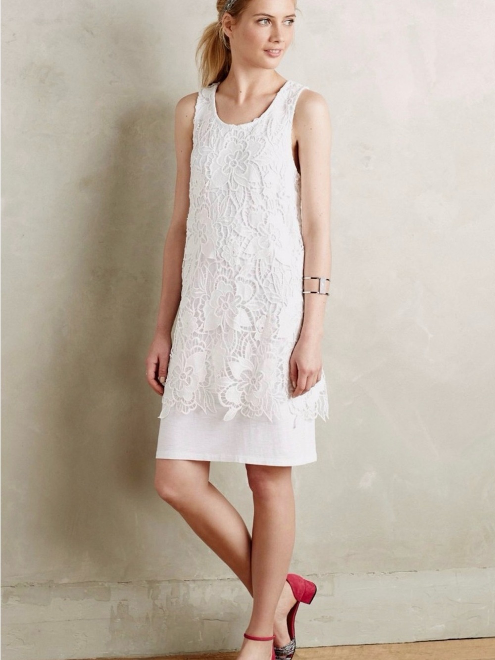 Anthropologie Dolan Women's white tank dress with lace overlay XS